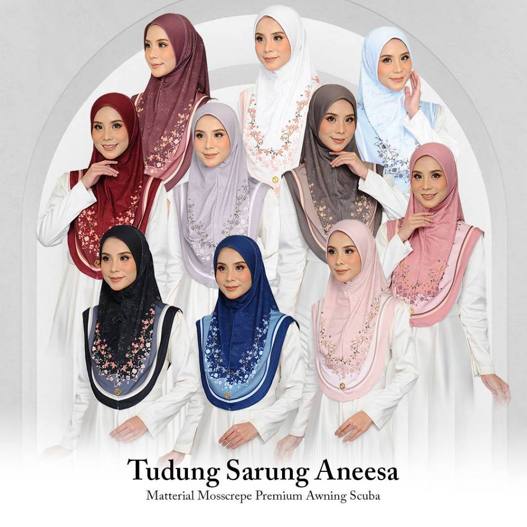 maira hejabs TUDUNG SARUNG  PRINTED ANEESA Awning Scuba Premium Mosscrepe Berkualiti untuk wanita muslimah
