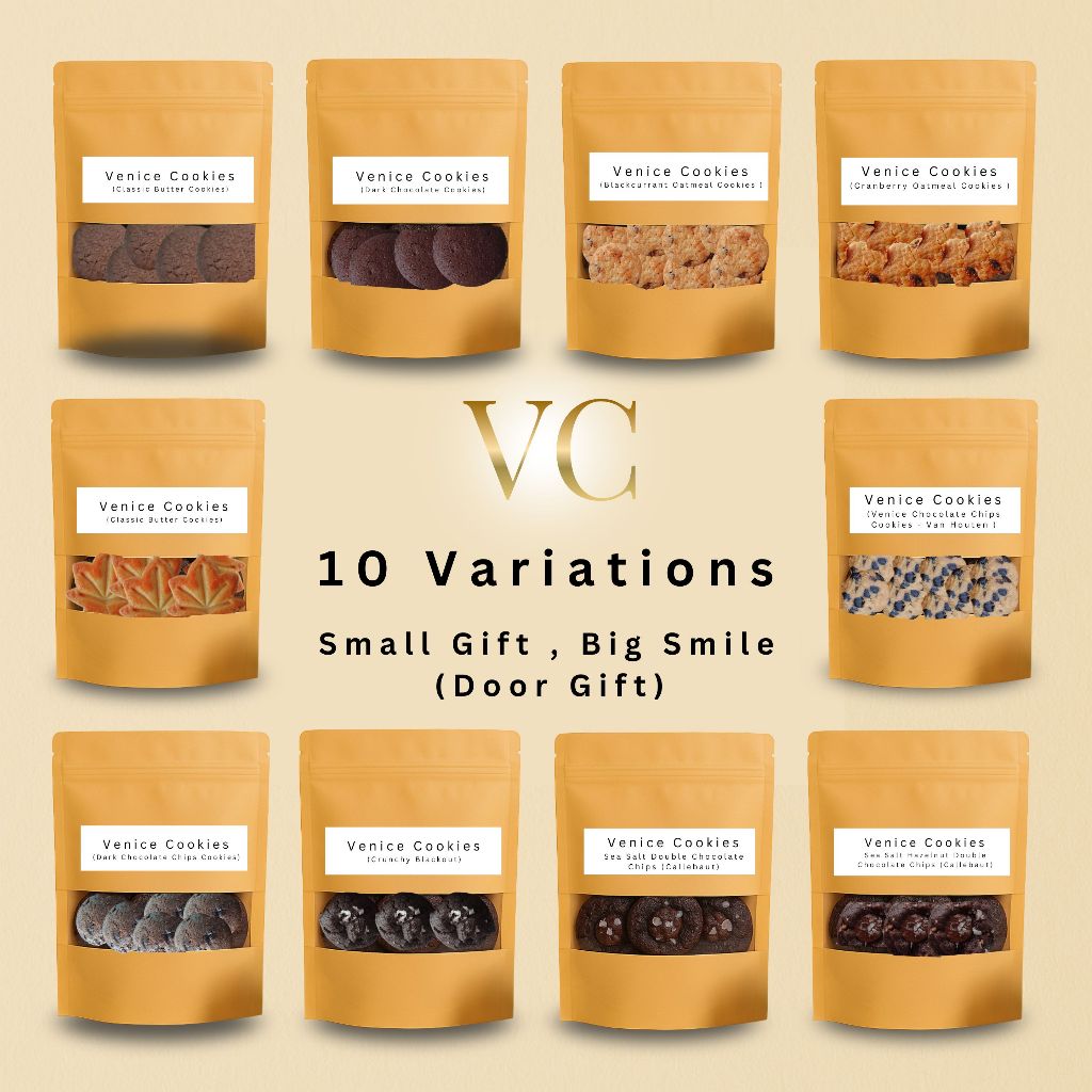 Doorgift Goodies Kahwin Cookies 25g/bag | Sea salt chocolate, Dark Chocolate, Cranberry, Blackcurrant, Milo, Butter