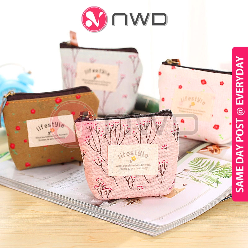 《 》 Multipurpose Small Wallet Floral Canvas Coin Purse Mini Makeup Travel Bag Storage Bag Beg Dompet Syiling 小零钱包