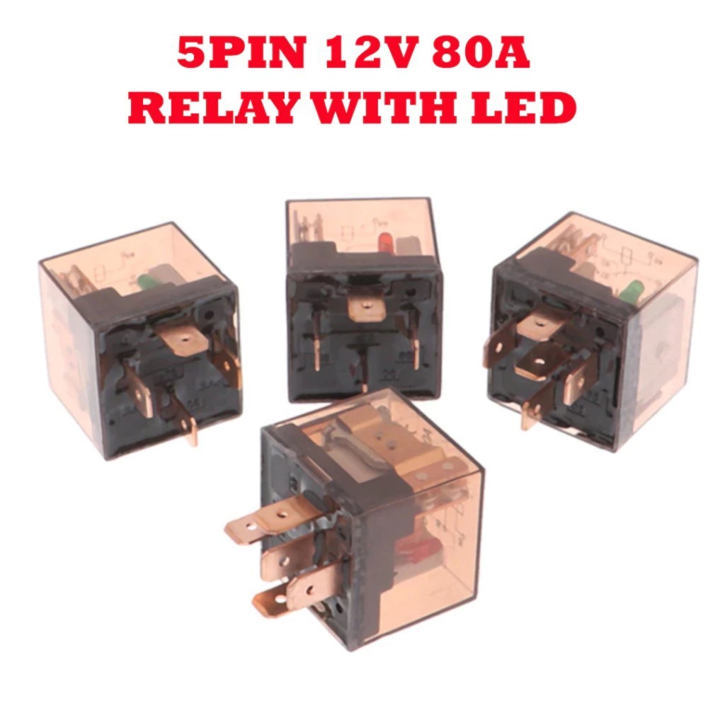 12V 80A 5 PIN Relay With LED & Relay Socket Car Motor Horn Relay Lampu Kereta