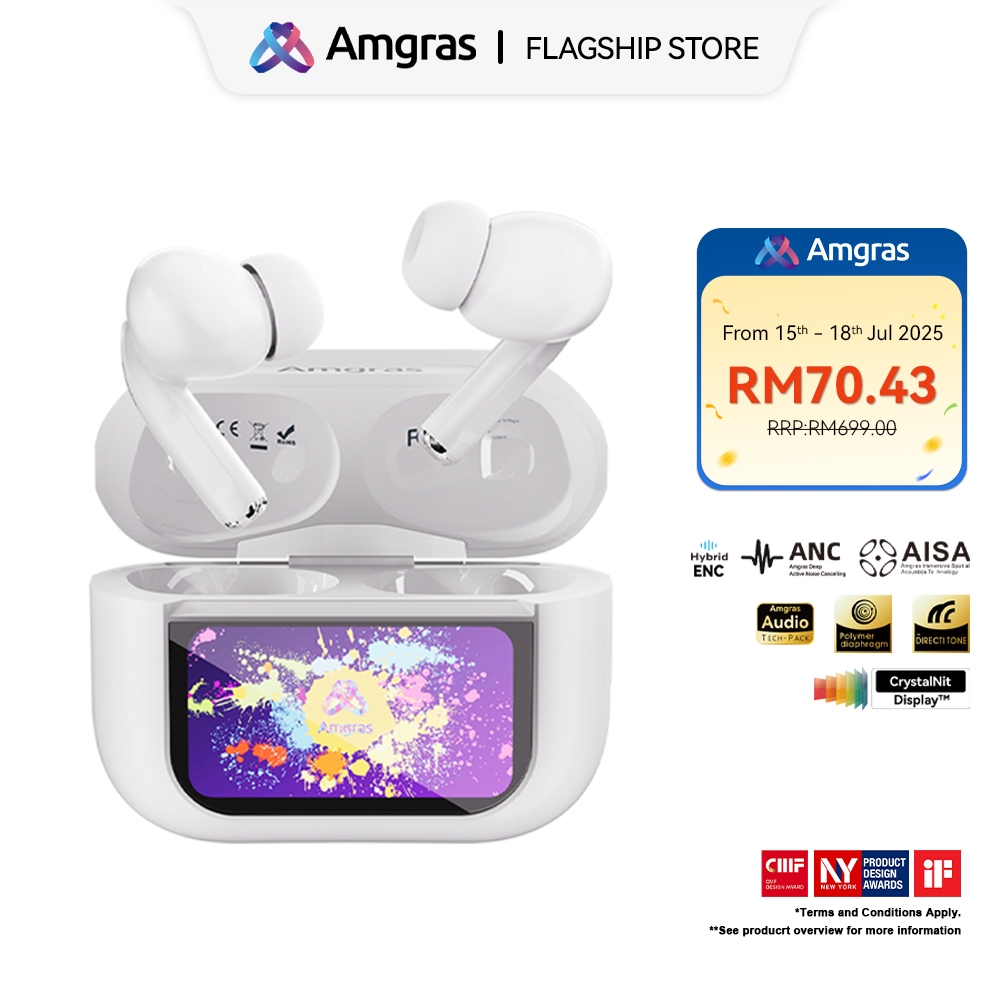 Amgras Eternity Ⅳ Major Smart Screen earphone Bluetooth Wireless Earbud EQ adjustment Spatial Audio ANC Transparent Mode