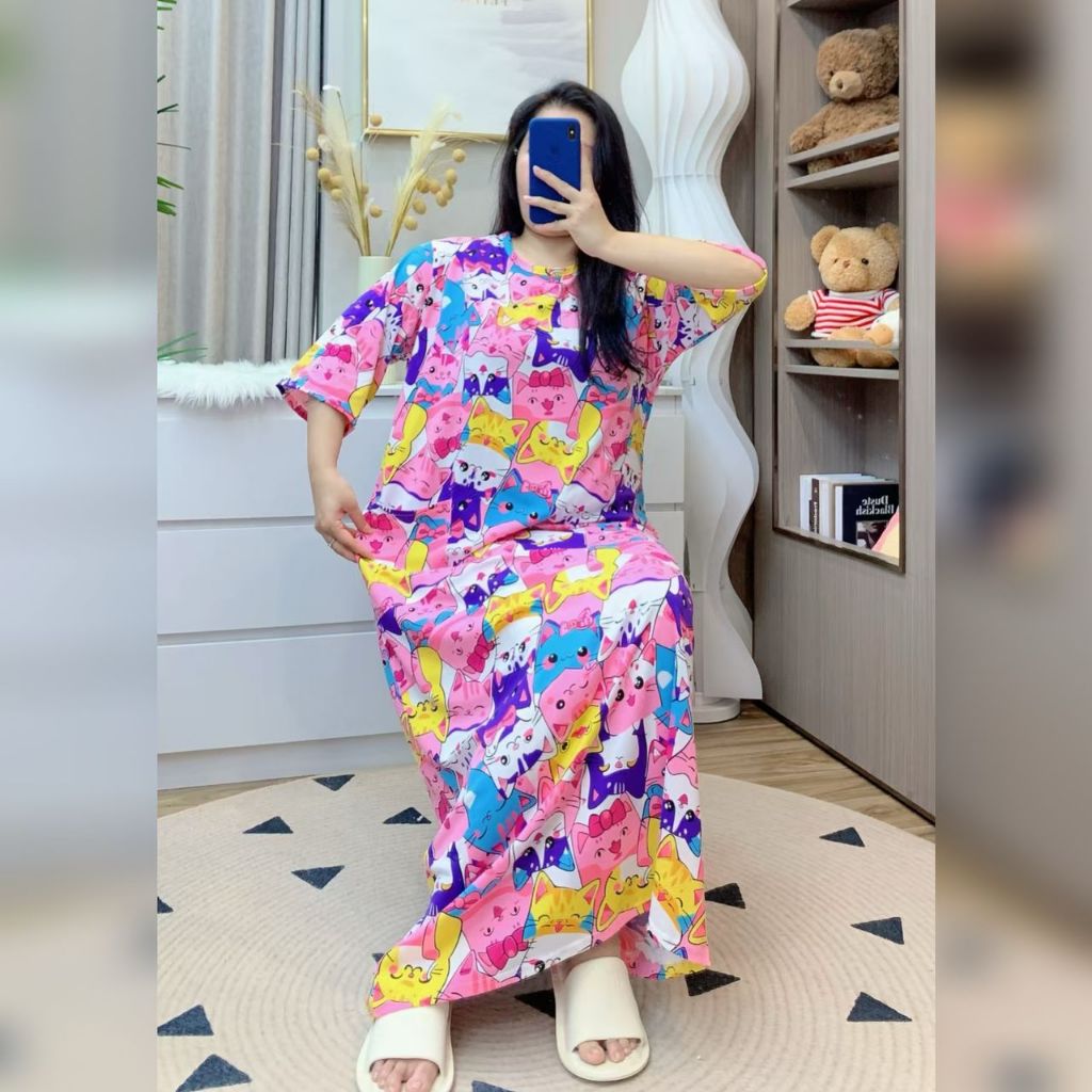 (VITRI SHOP) KAFTAN DRESS,KAFTAN TIDUR,DRESS LABUH BERPOKET COTTON mix POLYSTER,BAJU TIDURDRESS TIDUR