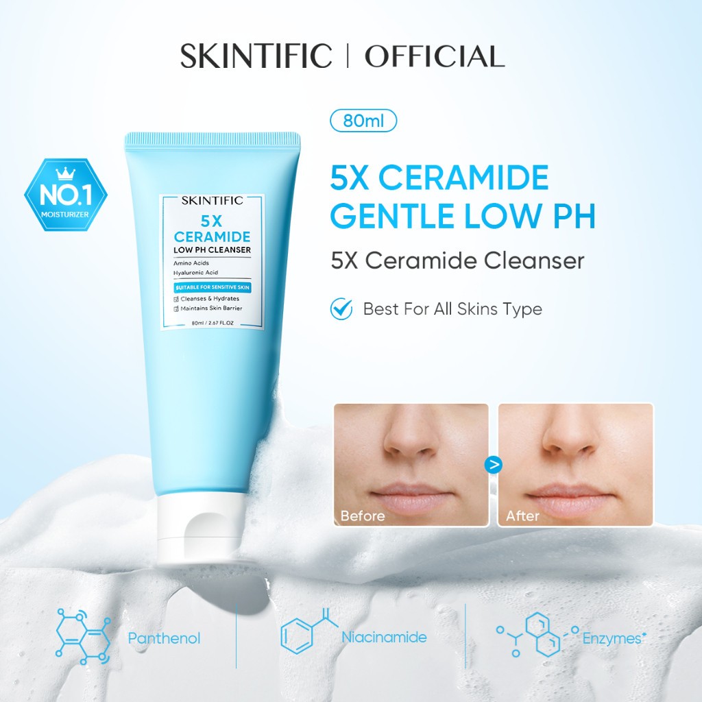 SKINTIFIC 5X Ceramide Low pH Cleanser Facial Wash Barrier Repair pencuci muka Panthenol Acne panoxyl Oil Cleanser 洗臉霜