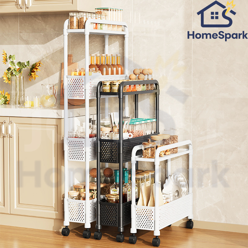 3/4 Tier Gap Stroage Rack Movable Narrow Shelf Storage Rack With Wheels Rak Buku JOYNEST