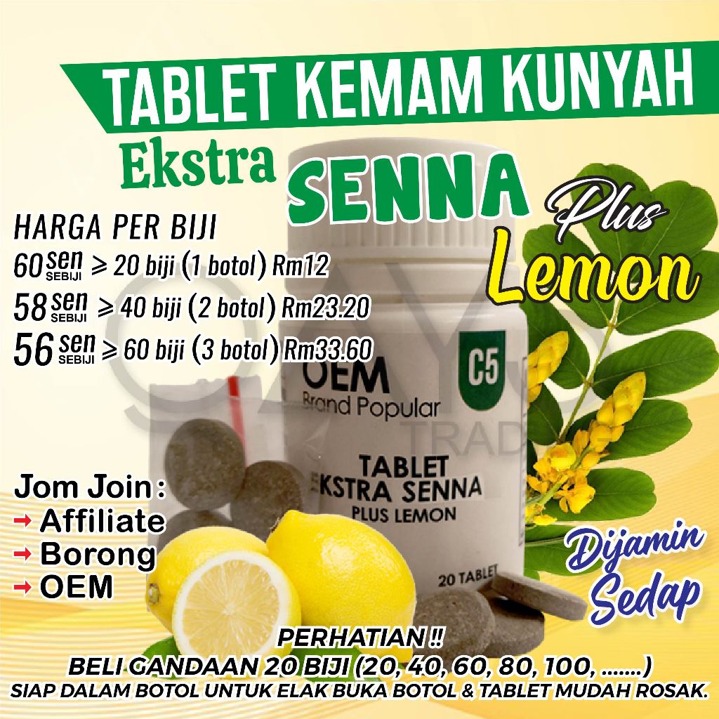Lelong C5 Tablet Ekstra Senna Lemon Brand Popular & Sedap