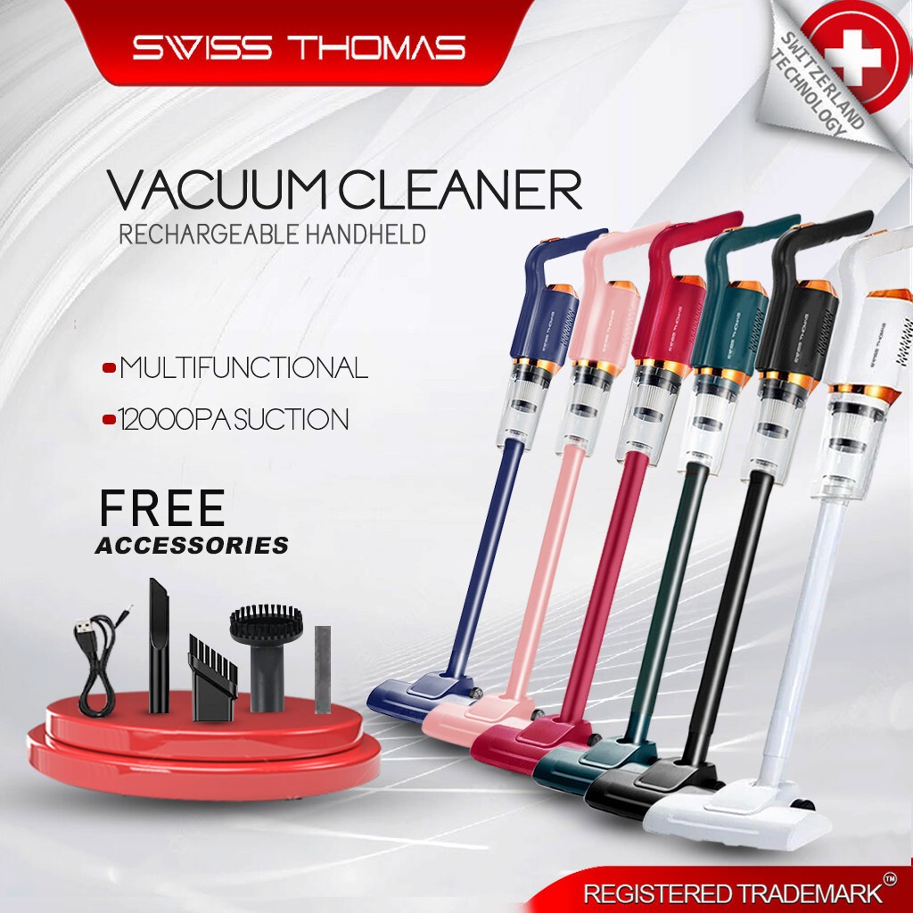 Swiss Thomas Cordless Handheld Vacuum Cleaner with Mop Pad – Rechargeable for Car & Home Use
