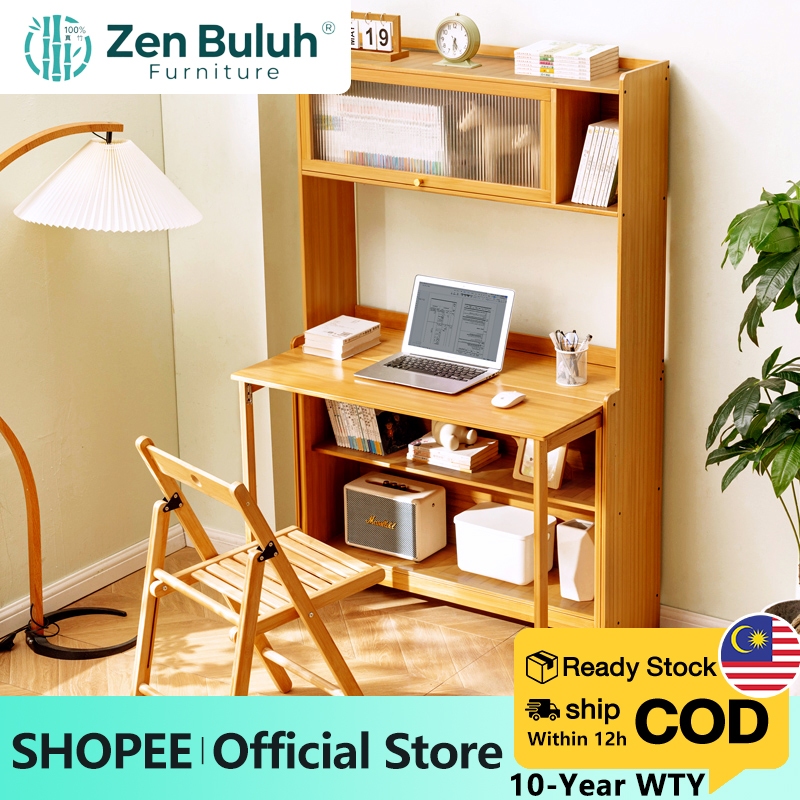 【100%Bamboo】 Foldable Desk Bookshelf Computer desk Writing Desk Office Desk Study Meja 电脑桌 书桌
