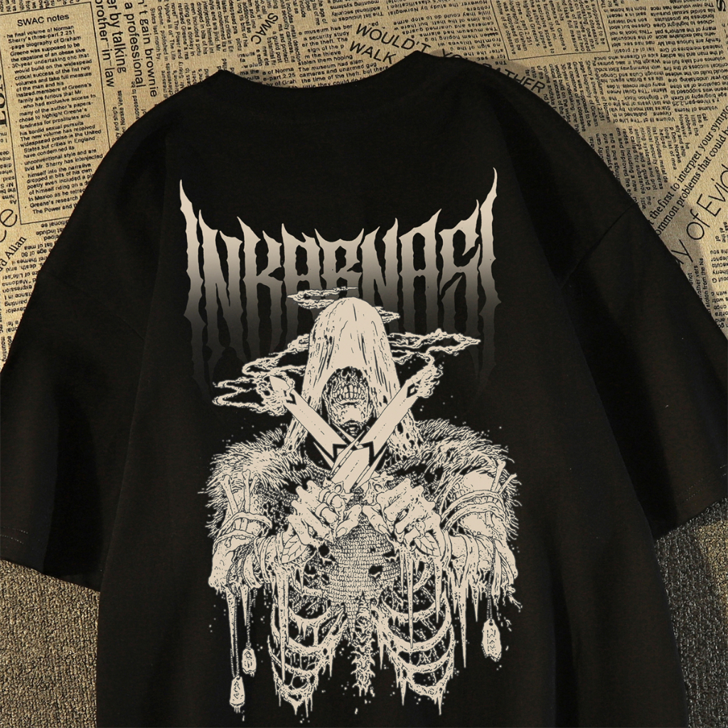 Kaos Lengan Pendek Barat Hiphop Motif Tengkorak Katun Wanita Pria Musim Panas Oversize Amerika Gaya Street Gelap Vintage