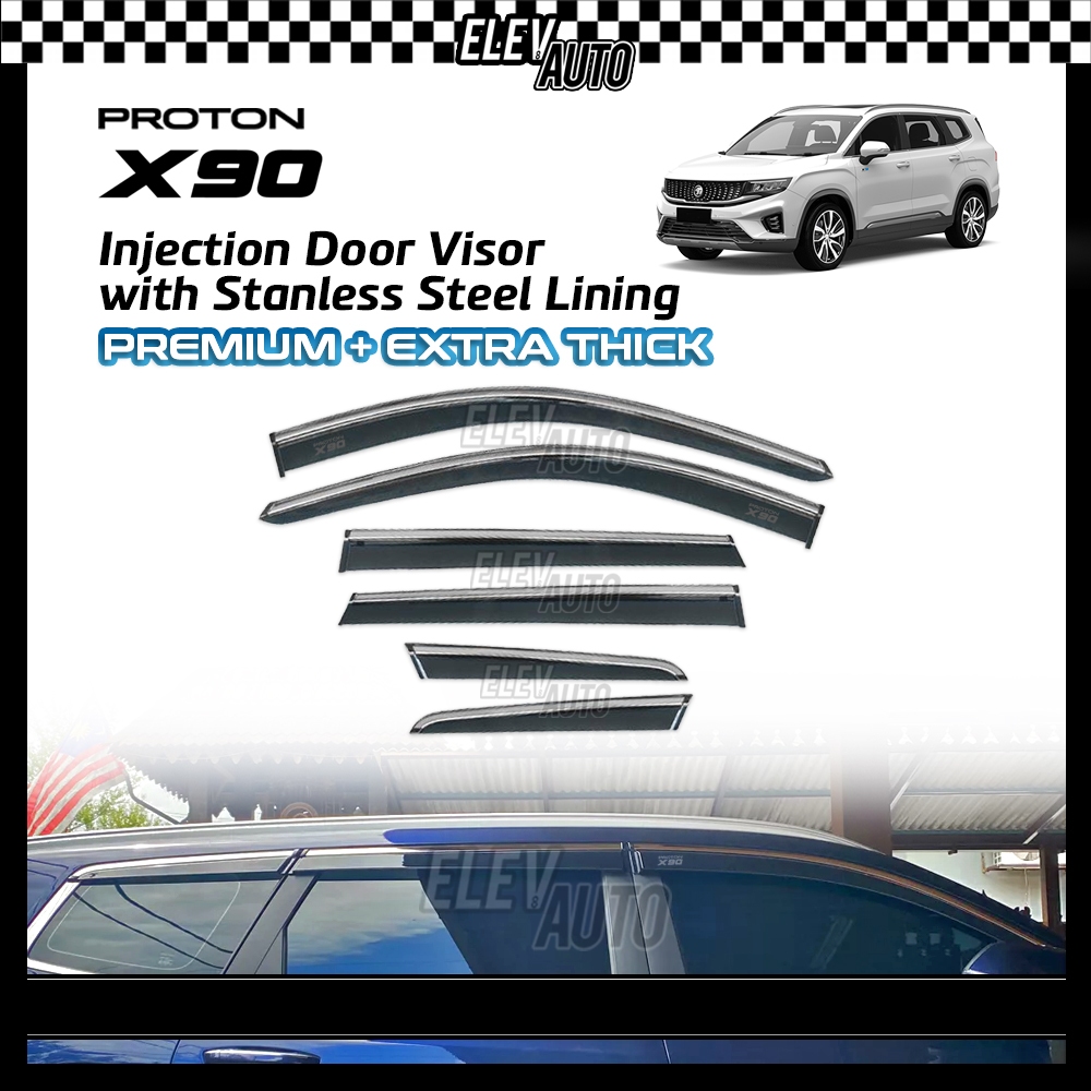 Proton X90 6PCS Injection Door Visor with Stainless Steel Chrome Lining Trim Rain Shield Accessories Bodykit