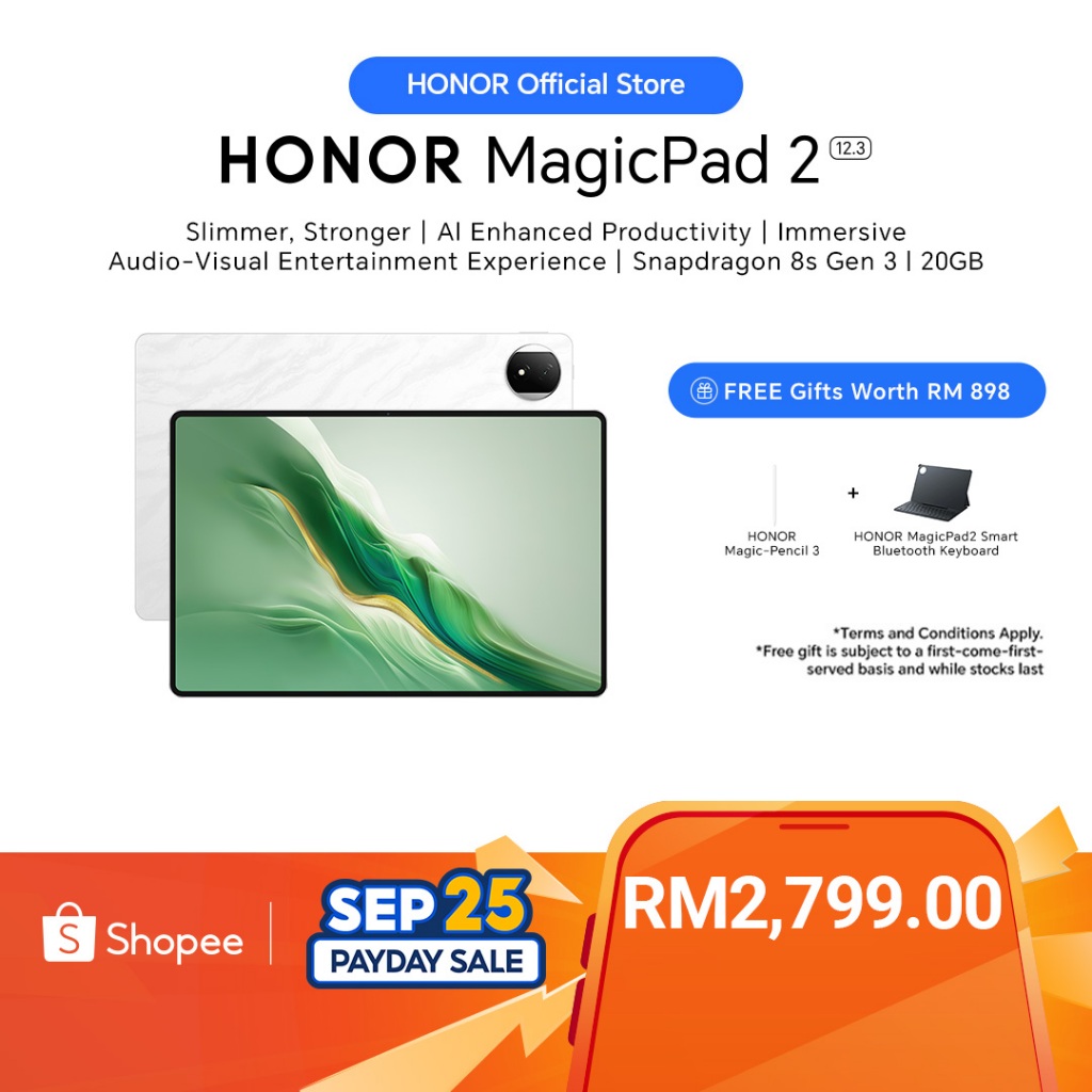 [NEW] HONOR MagicPad 2 12.3inch 144Hz 3K OLED Screen Slimmer Stronger | AI Enhanced Productivity| Immersive Audio-Visual