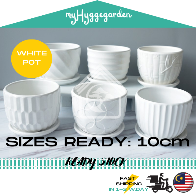 [11CM] Multi Style Attached Tray Ceramic Flower Succulent Cactus Pot Indoor Deco | Pasu Bunga Kreatif Seramik 家居简约花盆陶瓷