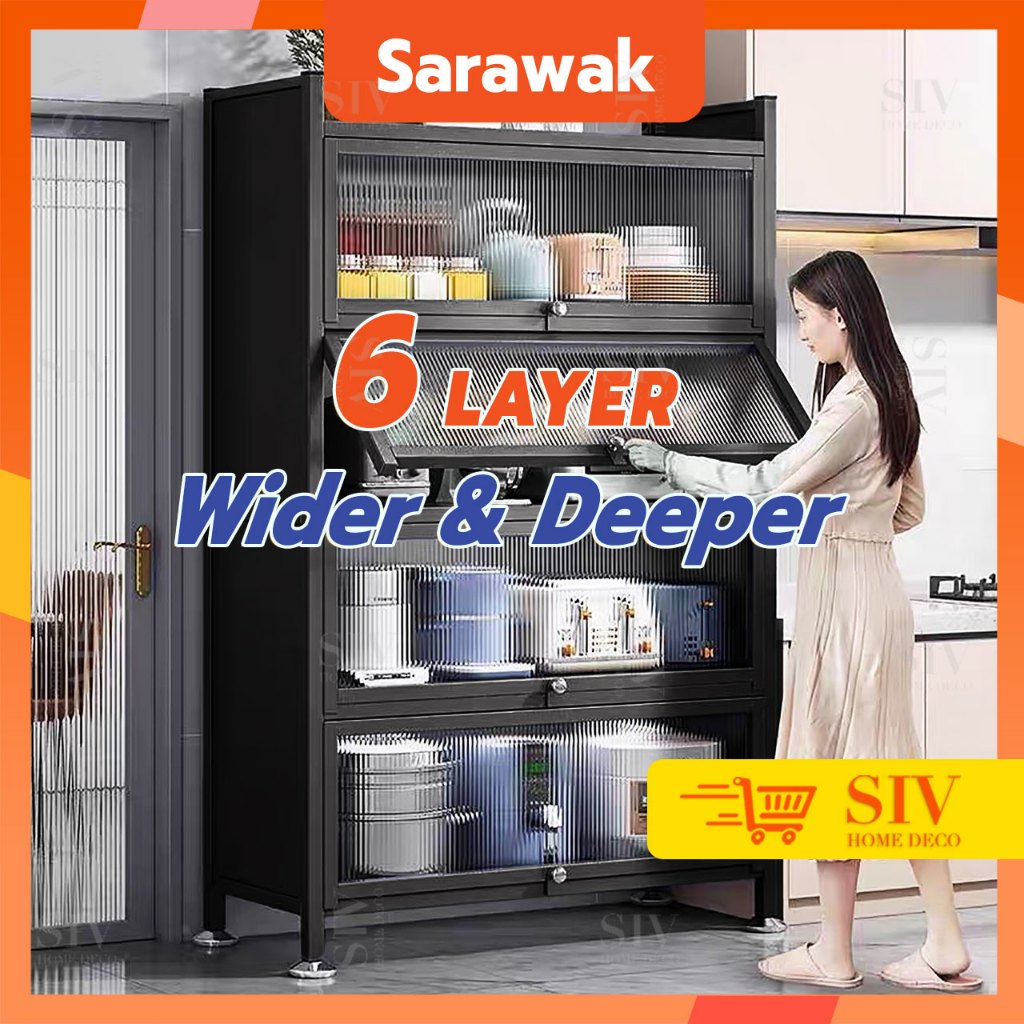 SIV(Sarawak) Rak Kabinet Dapur Kitchen Cabinet Rack Microwave Oven Cabinet Kitchen Storage Racks with Doors & Wheels