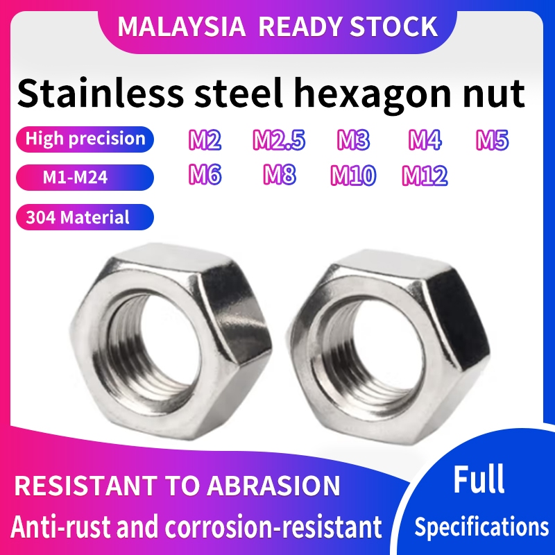 304 Stainless Steel Hex Nut M2 M2.5 M3.5 M3 M4 M5 M6 M8 M10 M12 Hexagon Nut DIN934