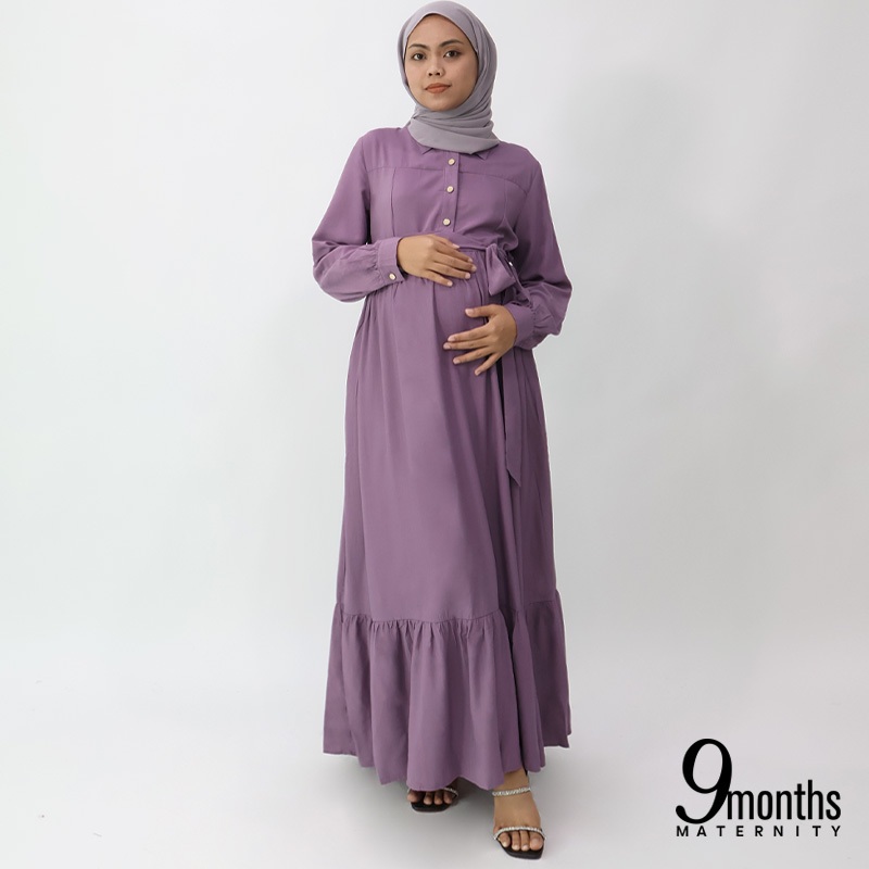 9months Maternity Purple Flared Nursing Shirt Dress | Dress Mengandung | Dress Menyusu | Pregnant Muslimah Clothes