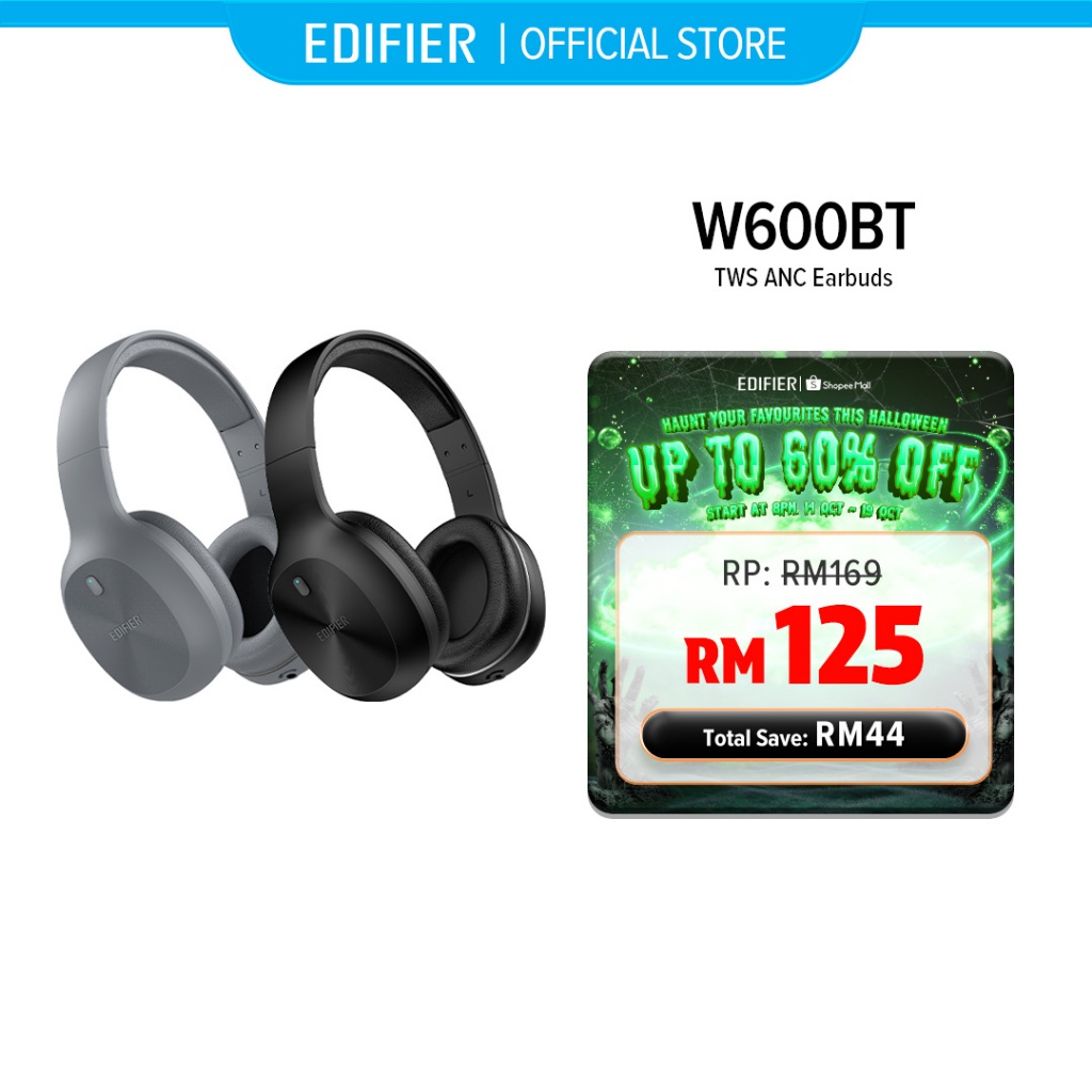 Edifier W600BT Headphone - Bluetooth V5.1 | Connect 2 Devices | Built in Mic | Wired or Wireless | 30 hours Playtime