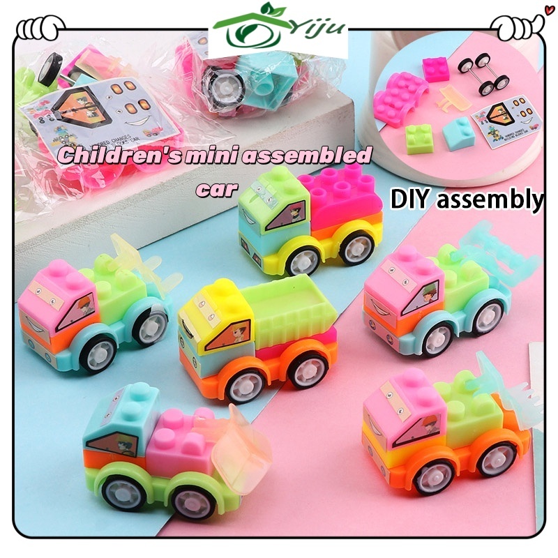 [stock] 1Pcs DIY Building Blocks Car Toys Racing Cars Baby Mini Cartoon Bus Truck Colorful Kids Toy Vehicles