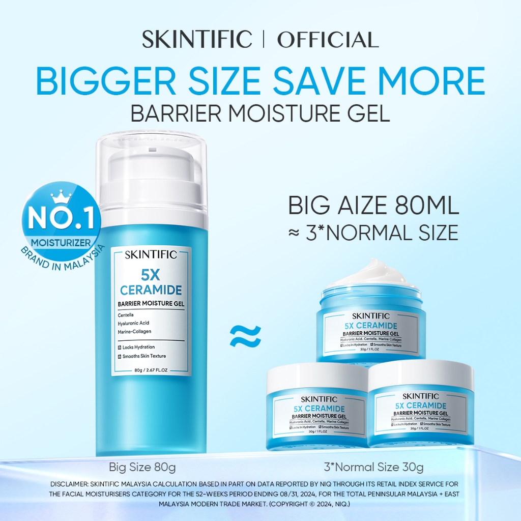 [Big Size] SKINTIFIC 5X Ceramide Barrier Moisture Cream Ceramide Moisturizer Repair Skin Barrier Moisturiser 80g