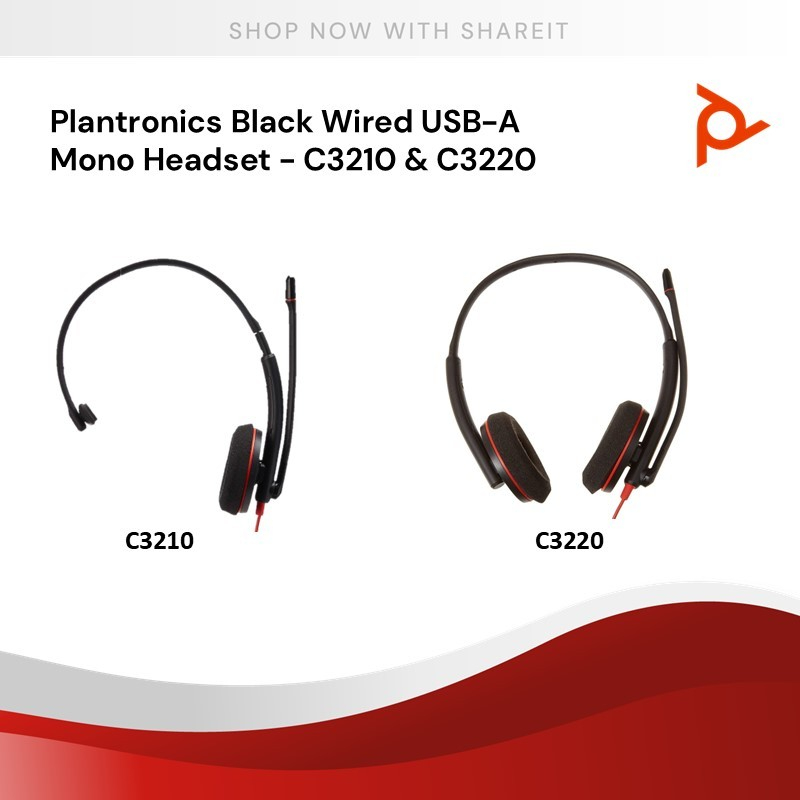 POLY Plantronics Blackwire 3200 USB-A & USB-C Monaural Headset- C3210 | C3220 | C3225
