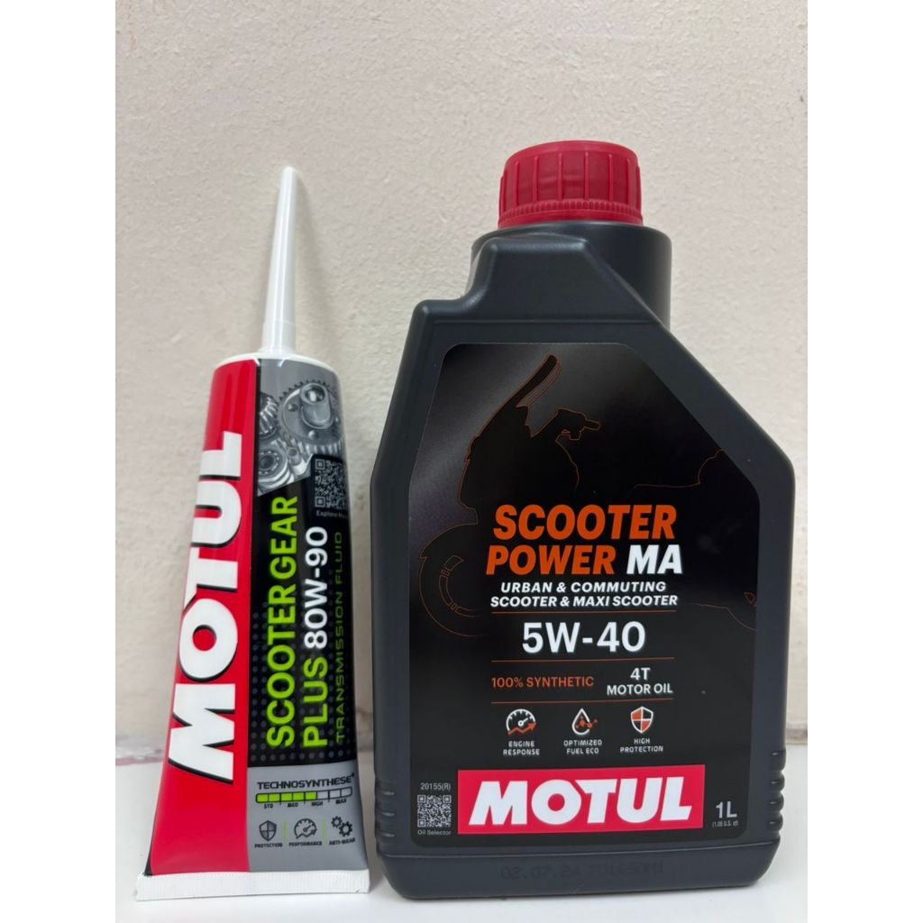 SET PAKEJ MOTUL SCOOTER POWER FULLY SYNTHETIC 5W-40 4T ENGINE OIL AND MOTUL SCOOTER GEAR OIL PLUS 80w90 120ml