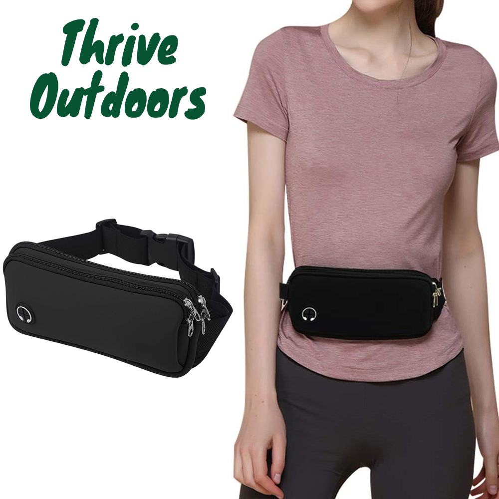 Unisex Sports Waist Bag Double Pocket Black Fanny Waist Belt Bag High Capacity Adjustable Chest Bag