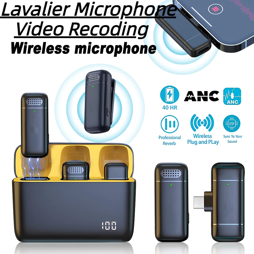 Microphone Wireless Live Lavalier Mini Lapel Mic With ANC Active Noise Cancelling for Type-C IOS Phone Android