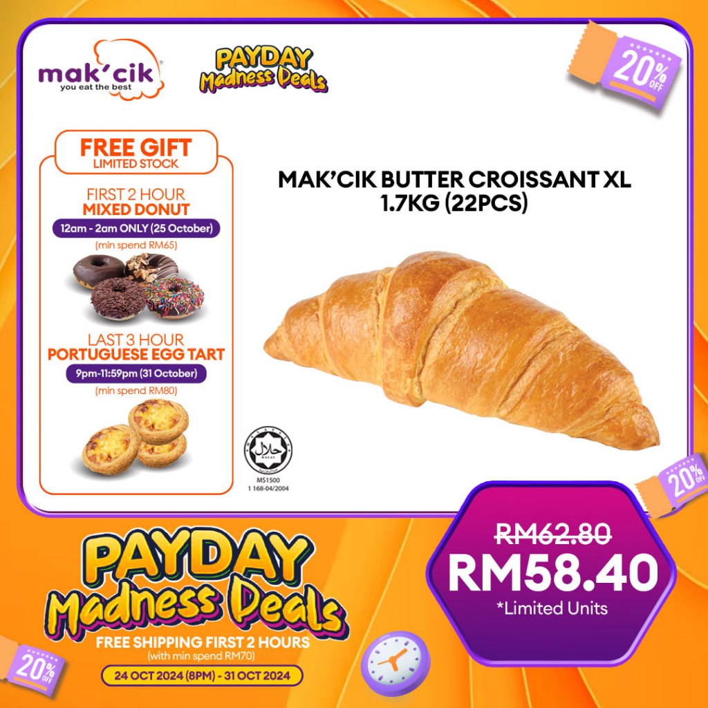 Mak’Cik Butter Croissant XL 1.7KG (22pcs)