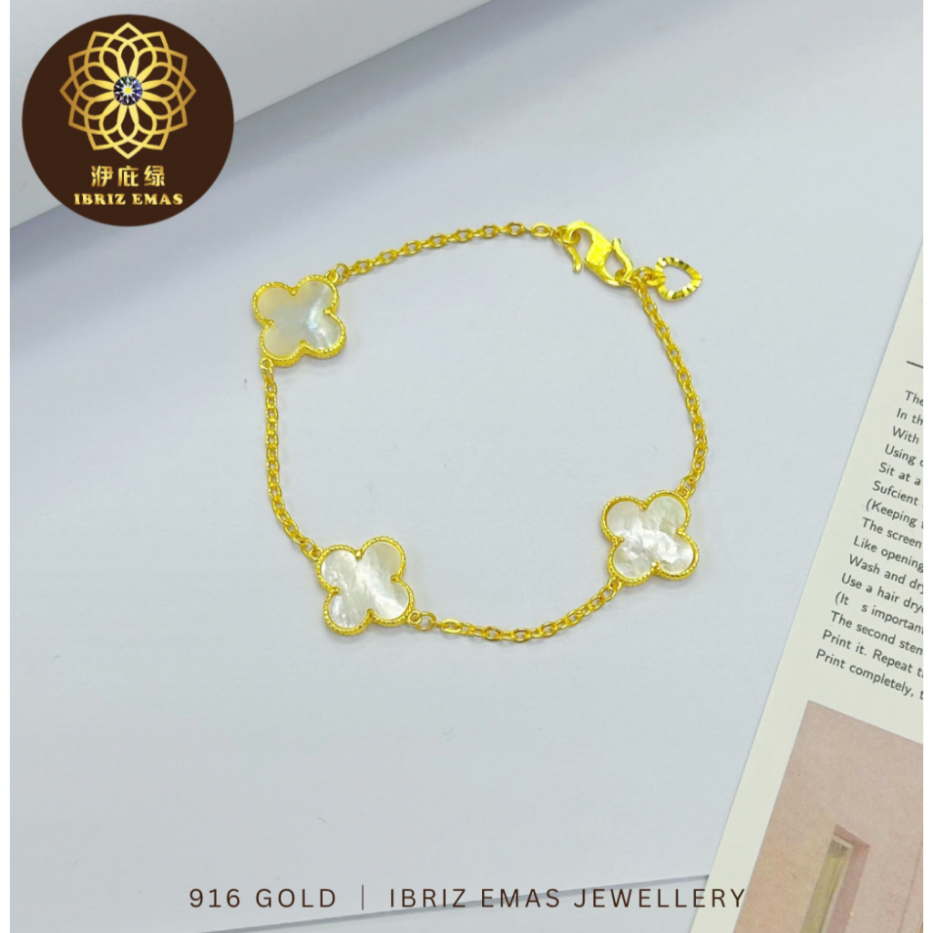 IBRIZ Jewellery BB011 | 916 Gold Bracelet For Woman Clover 916 Rantai Tangan Emas Clover Rantai Emas 916 Original