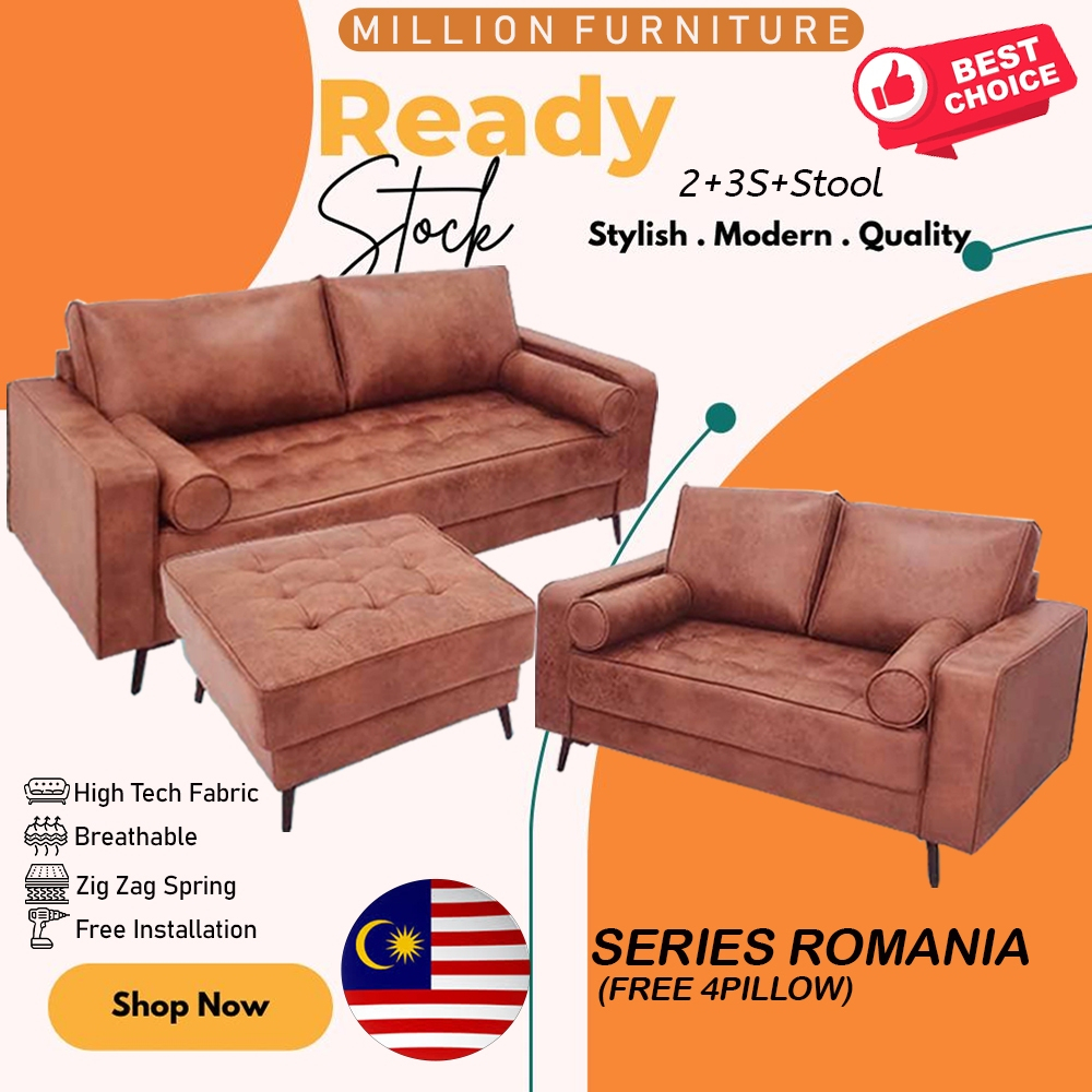 [READY STOCK]Million Furniture-ROMANIA SERIES high tech fabric chocolate colour sofa set