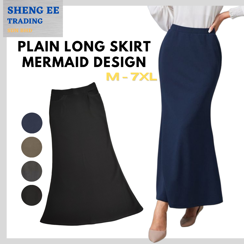 SE Ladies Maxi Full Cover Muslimah Mermaid Fishtail Plain Office Formal Stretchable Long Skirt Women