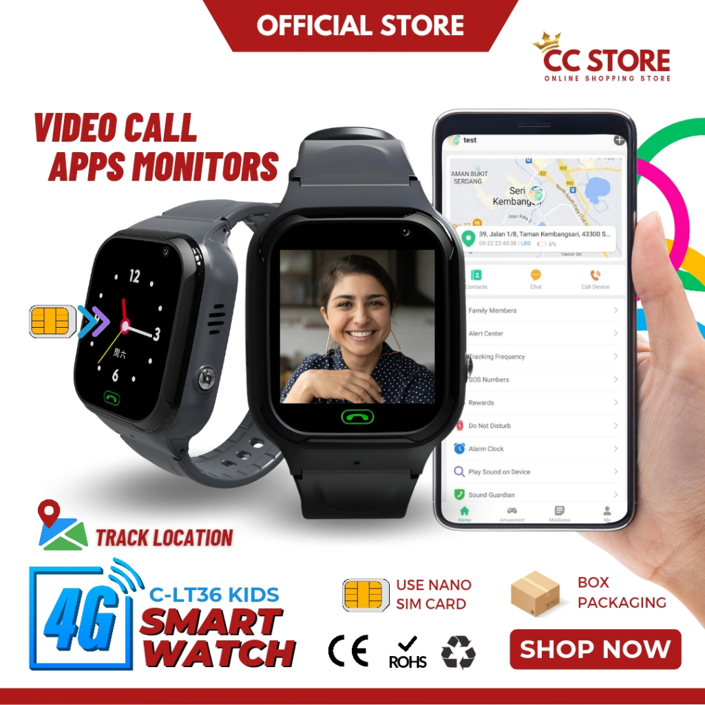 4G Kids Smart Watch Budak Jam Pintar Direct Video Call Voice Message Tracking Location Camera Sim Card