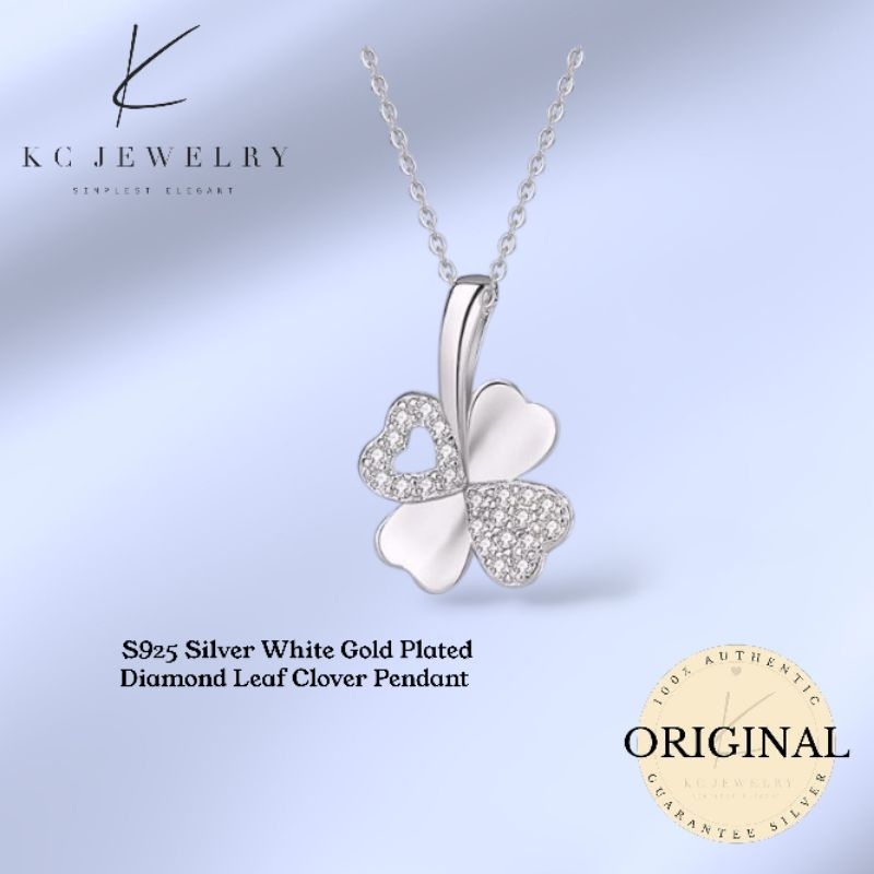 KC Jewelry S925 Silver White Gold Plated - Diamond Four Leaf Clover Pendant