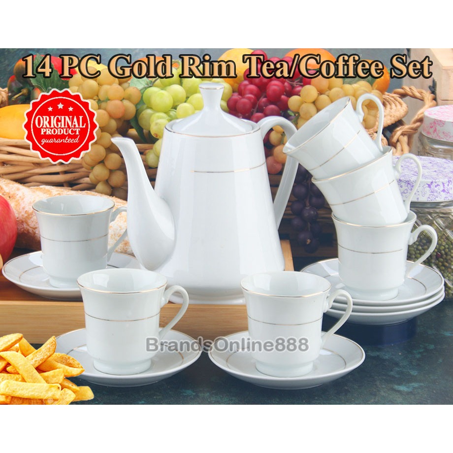 14 PC TEA SET VINTAGE CLASSIC GOLD RIM SE76014G
