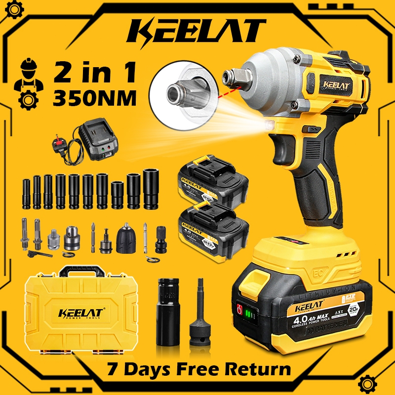 KEELAT Cordless Impact Wrench KID0012 Electric Wrench Drill Tool Gun 1/2'' 1/4''Driver Battery Impact Drill Screwdriver