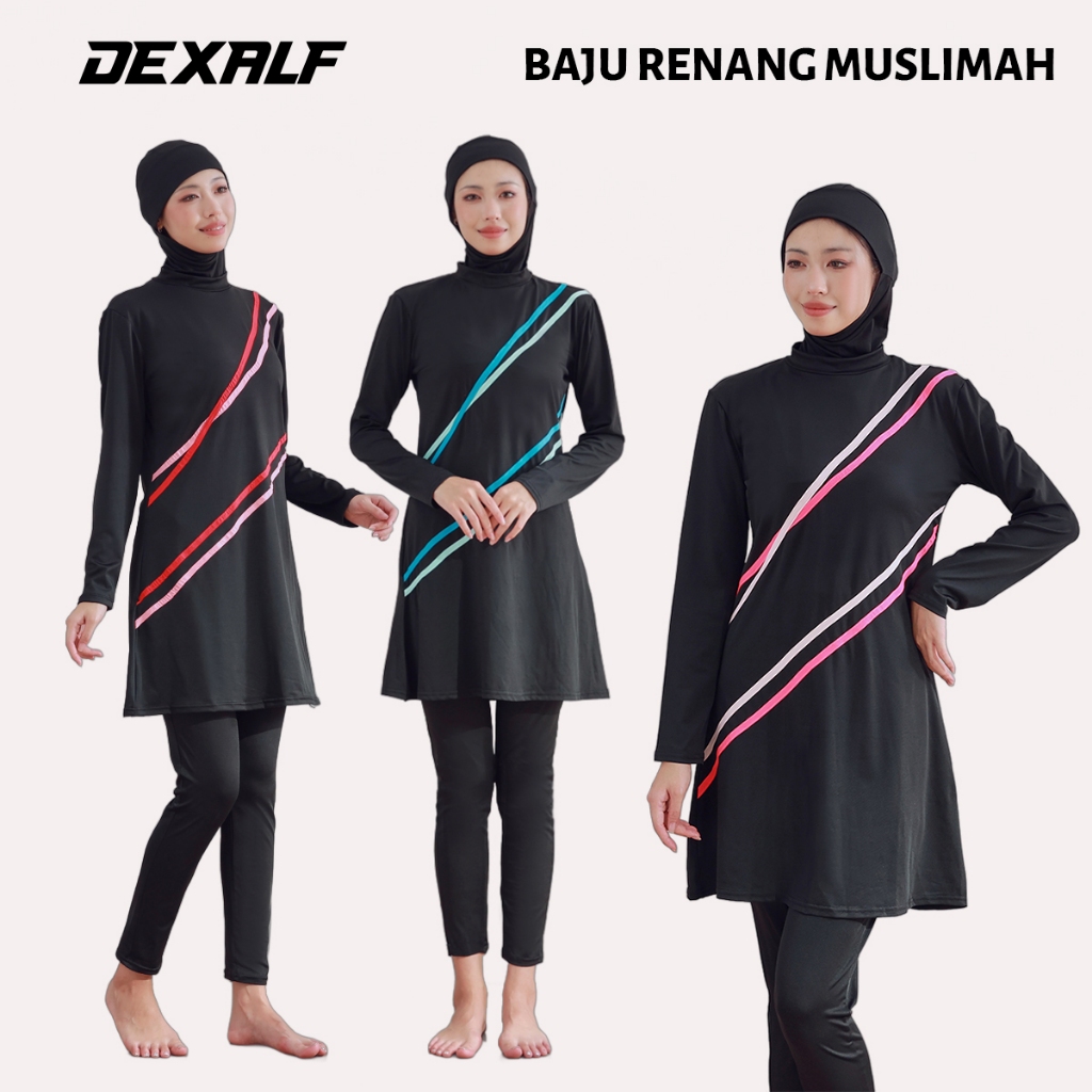 DEXALF Swimming Suit Women Muslimah Blake Muslim Swimwear Baju Renang Long Sleeve Swimming Suit Burkini Muslimah