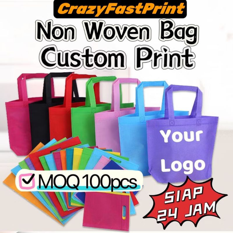 SIAP 24 JAM PRINT MOQ 100PCS A4 Non Woven Bag A4 /Shopping Bag/Eco Friendly/Reusable/Tote Bag Custom Logo/Event/