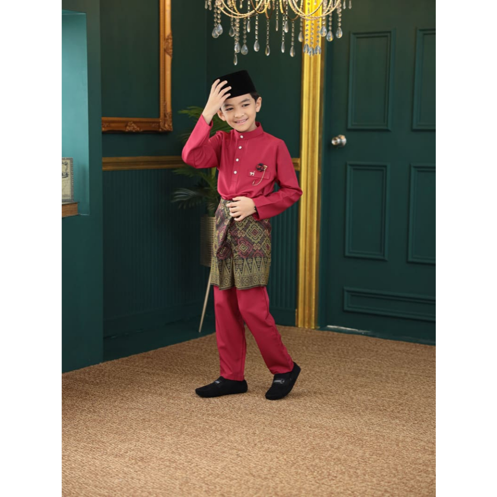 Baju melayu slim fit traditional wear for kids Premium Pearl Skin Satin