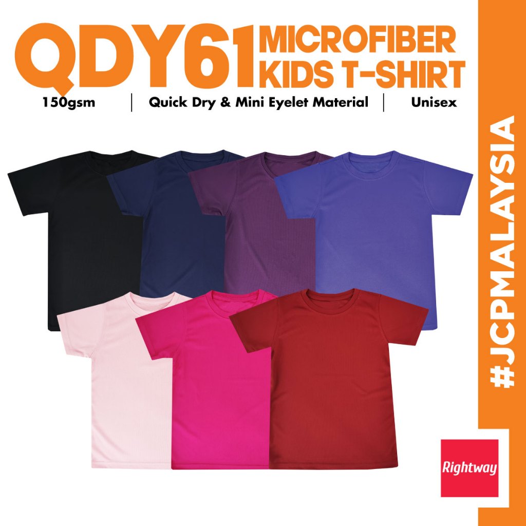 JCP x RIGHTWAY Best 100% Microfiber Kids T-Shirt QDY61 Youth Quick Dry Kids T-Shirt Baju Anak QDY61 Group C