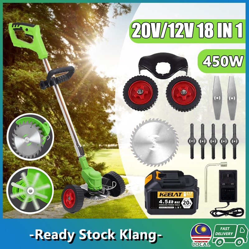 KEELAT 21V/12V Mesin Rumput Wheel Electric Grass Trimmer Cordless Pruning Garden Tools Potong Grass Cutter