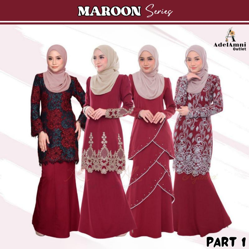 [P1] Tema Maroon Baju Kurung Dewasa Plus size Tunang Bridesmaid Kenduri Raya (Size 32-60)