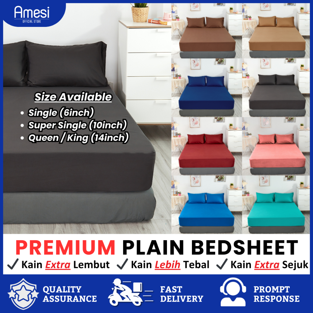 Cadar Tilam Hitam Plain Fitted Bedsheet Black Single / Super Single / Queen / King Bed Sheet Murah Hotel 床单