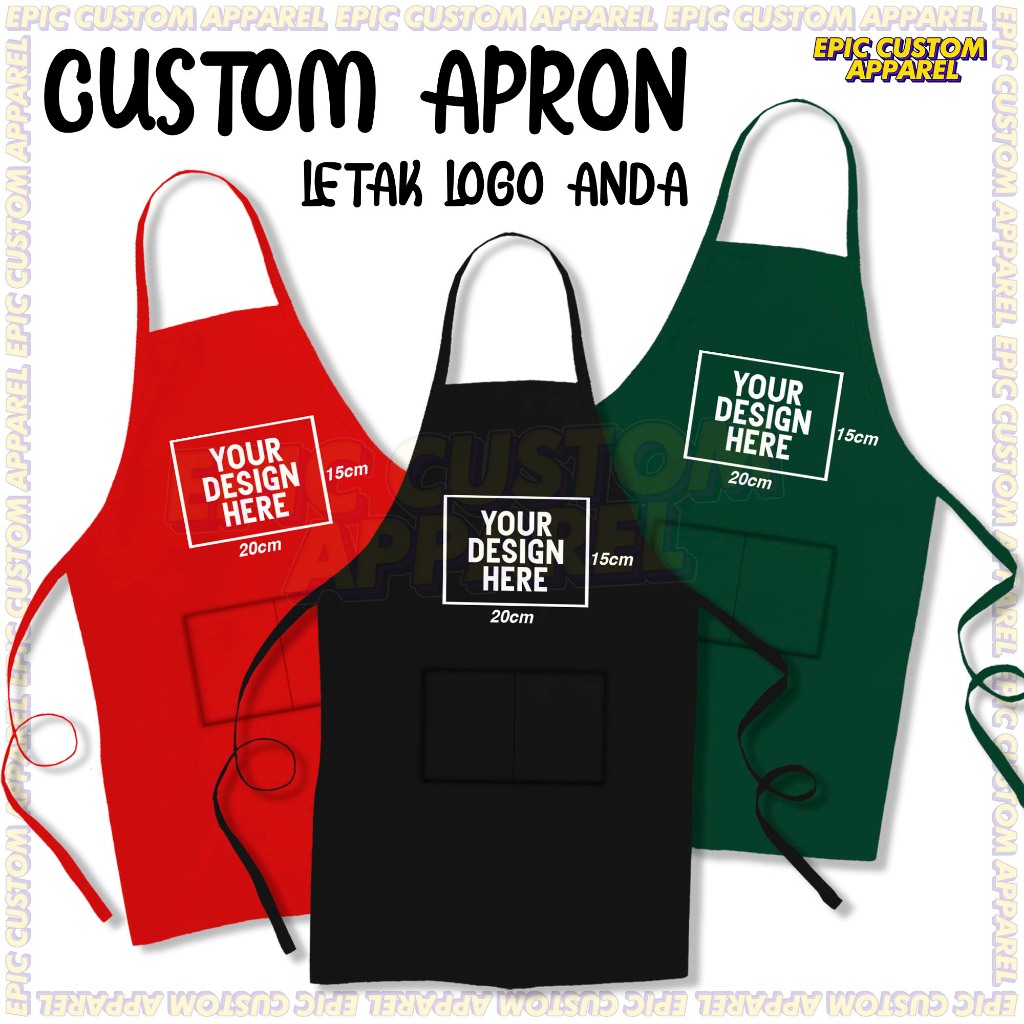 Custom Printed Polyester Waterproof Oilproof Lightweight Two Pocket Apron Overall Chef Kitchen Business Gerai Kedai