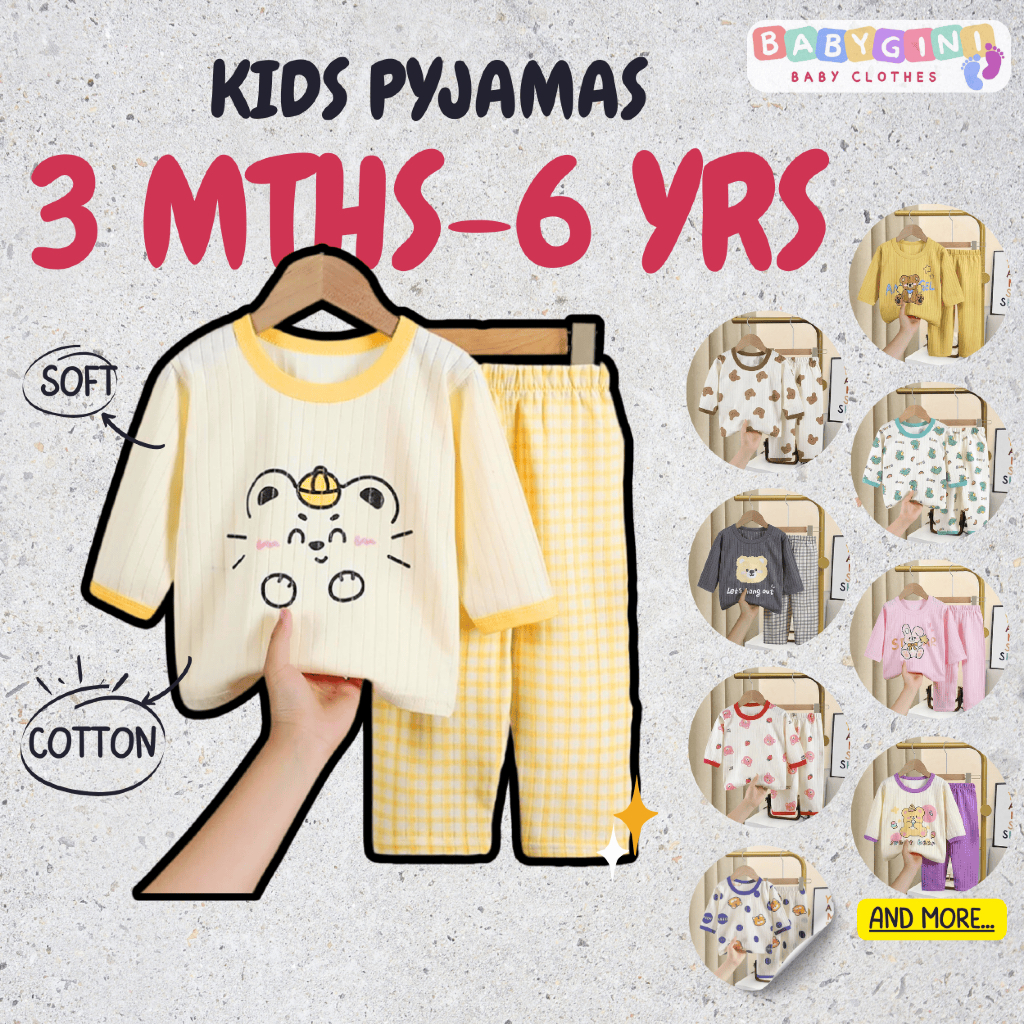 Baby Pyjamas Set 3 Months–6 Years Baju Tidur Budak Pakaian Bayi Kartun Cotton Piyama Kanak Lembut