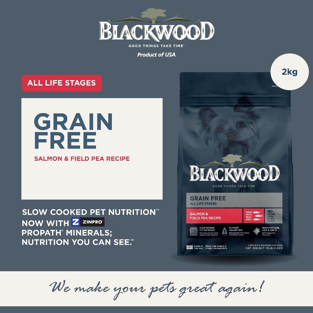 Makanan Anjing Tanpa Bijirin (2kg) | Grain Free Salmon & Field Pea Recipe | Blackwood Dry Food