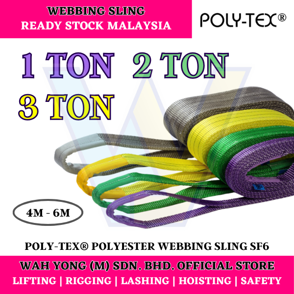 POLY-TEX® POLYESTER WEBBING SLING BELT / FLAT LIFTING SLING BELT SF6 1TON – 3TON (4M – 6M)