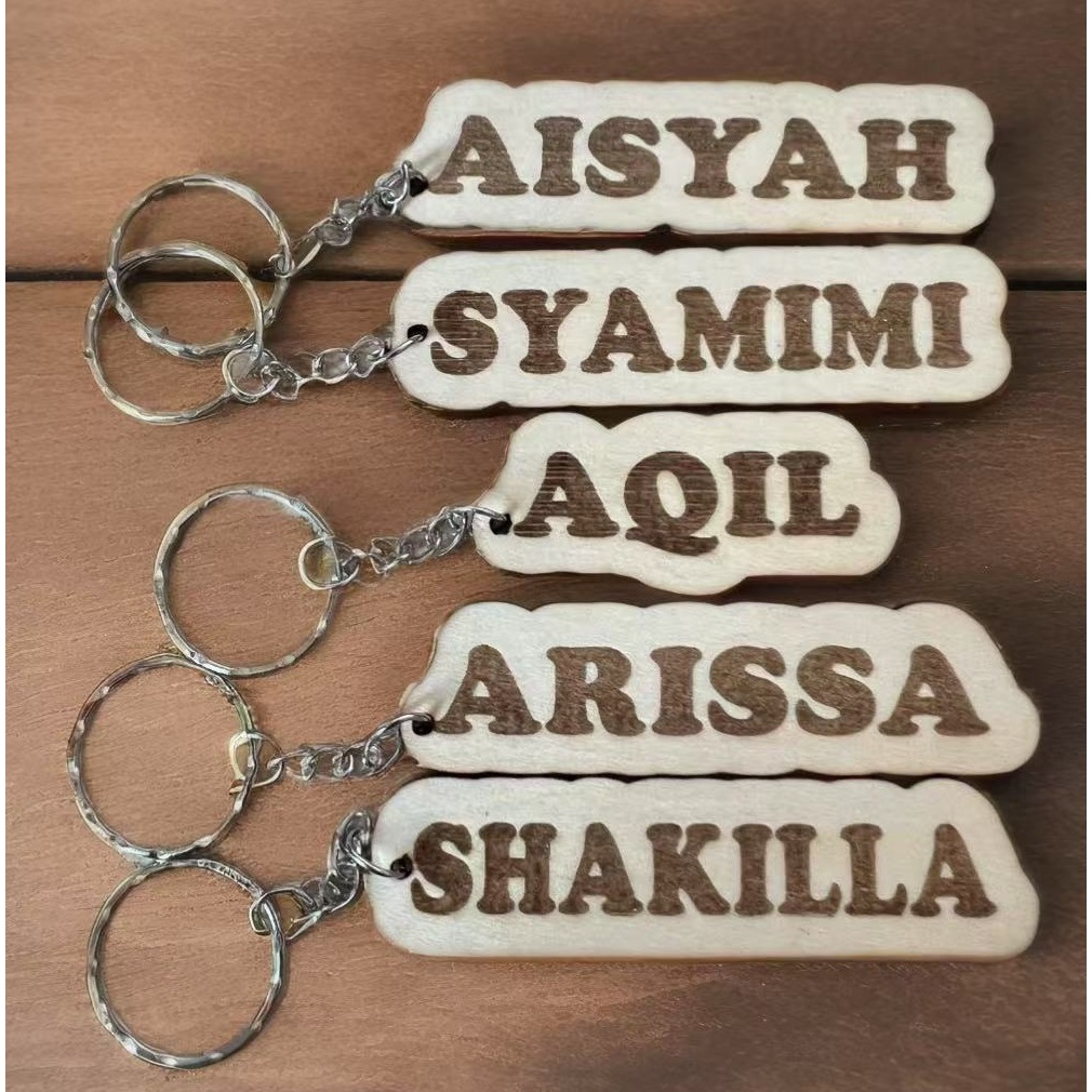 Keychain Kayu Custom Nama / Wooden Name Keychain – Hadiah Unik Birthday Anniversary – Min 5pcs