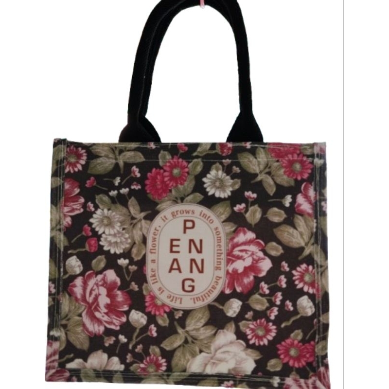 Penang floral design BATIK DESIGN Canvas hand Bags with zipper