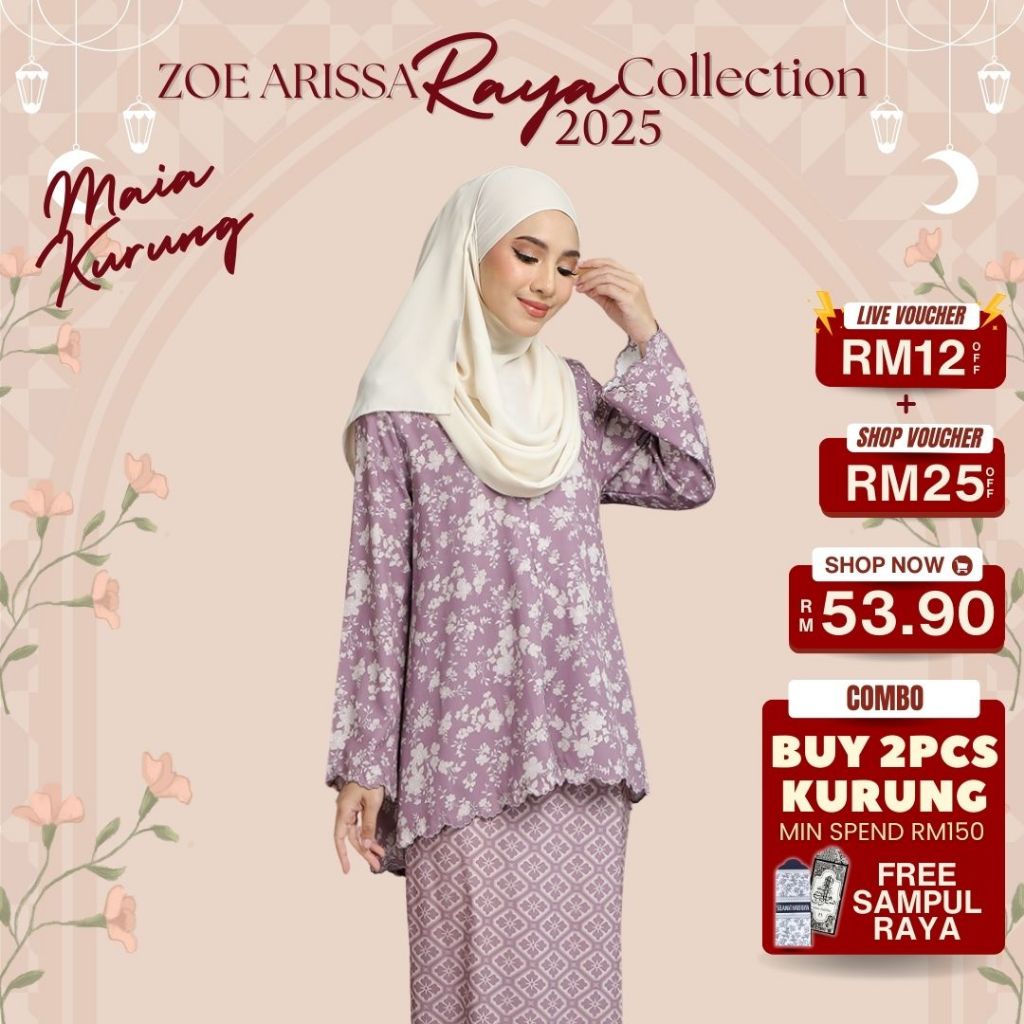 ZOE ARISSA Maia Sulam Kurung Baju Raya Viral 2025 BF friendly Khawla Kurung Moden Wanita Printed Floral vintage Nursing