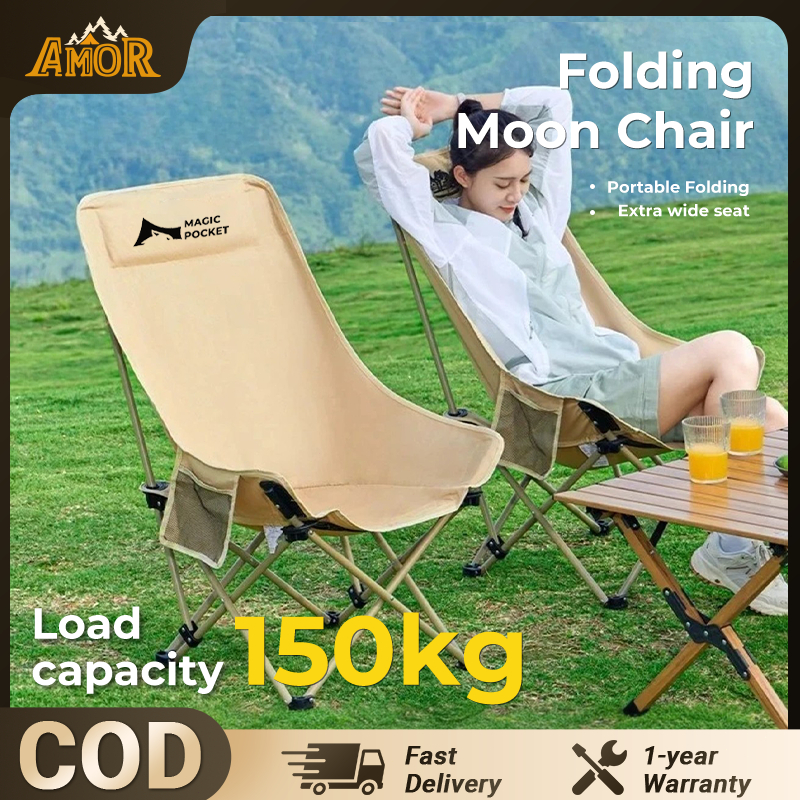 Foldable Moon Chair Outdoor Camping Chair Kerusi Healing Picnic Hiking Chair Beach Loading 150kg camping Kerusi Lipat