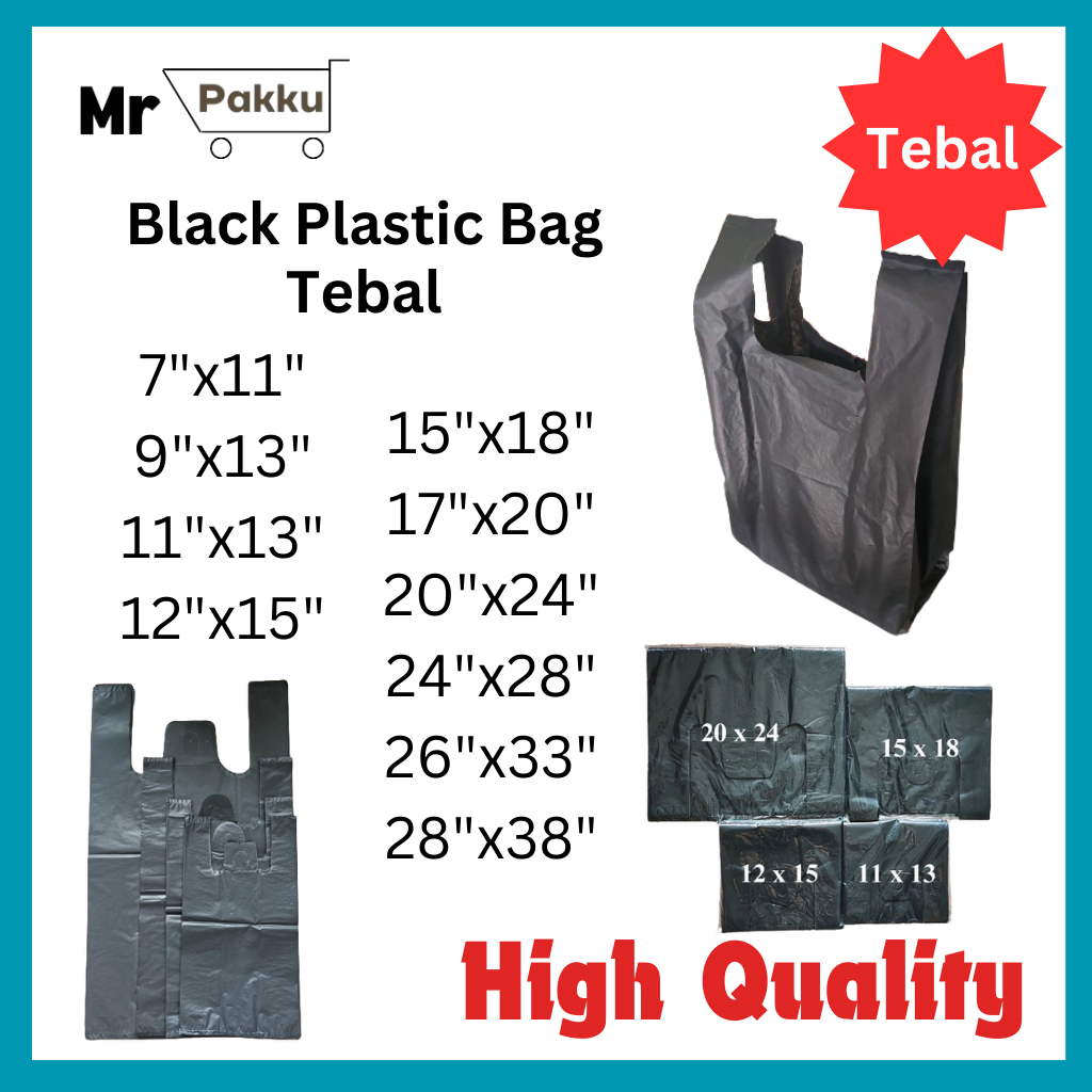Harga Murah Black Color Singlet Bag / T-Shirt Bag / Beg Plastik / Beg Tangkai / Singlet Plastic Bag / Tapau Bag