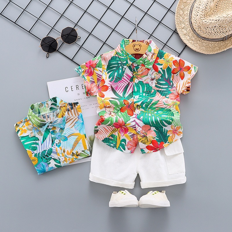 Children's clothing summer boys and girls infants and toddlers cartoon casual shirts short-sleeved shorts suits